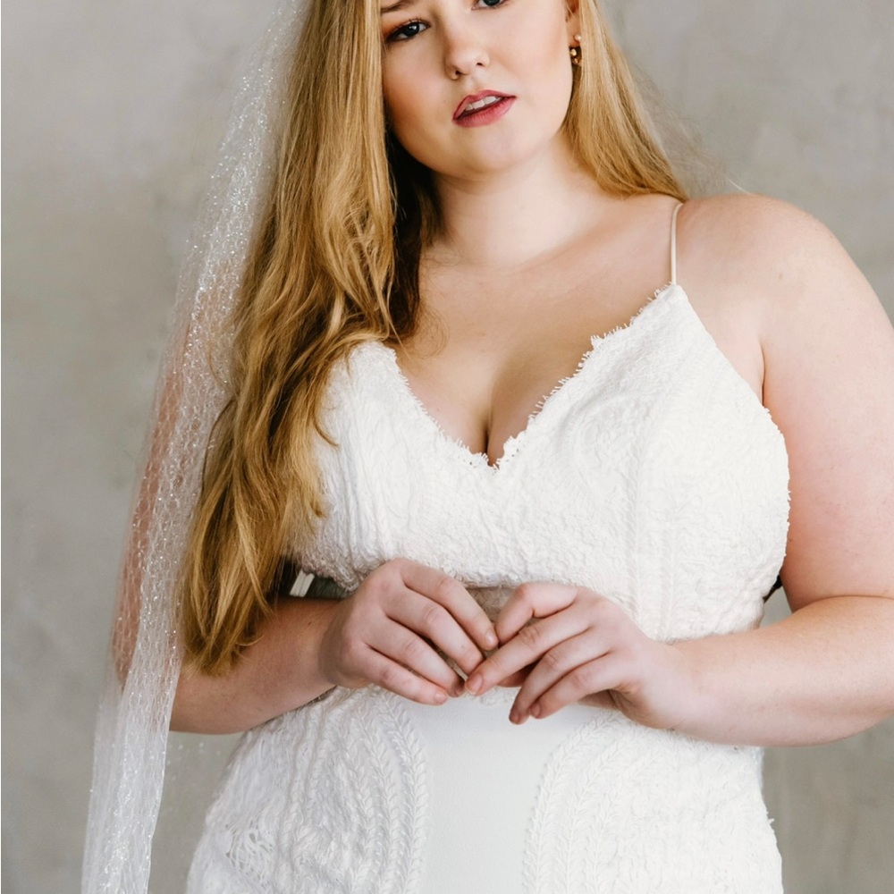 Pronovias Mermaid, White Lace Wedding Dress w/ beautiful train and open back - Picture 5 of 6